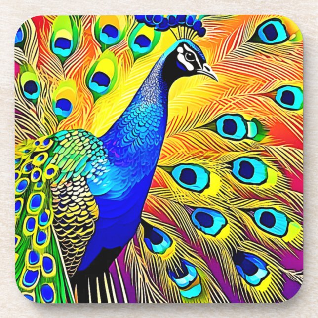 Peacock Feather Art Beverage Coaster (Front)