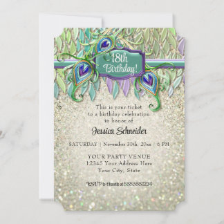 Peacock Feather Art Deco Glam Any Birthday Party Invitation