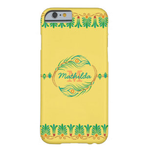 Peacock Feather Art Deco Monogram Stencil Border Barely There iPhone 6 Case