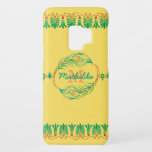 Peacock Feather Art Deco Monogram Stencil Border Case-Mate Samsung Galaxy S9 Case<br><div class="desc">This beautiful, intricate modern decorative phone case looks vintage Art Deco / Art Nouveau 20's style. Easily add your name and monogram inside the circle made of an abstract peacock feather motif. The top and bottom border has a repeating deco flourish stencil pattern, as well as a short abstract flower...</div>