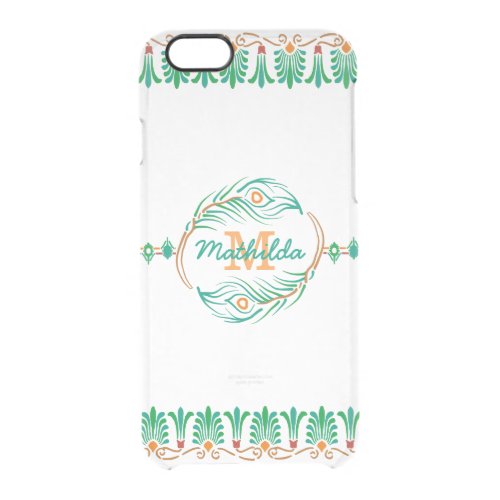 Peacock Feather Art Deco Monogram Stencil Border Clear iPhone 66S Case