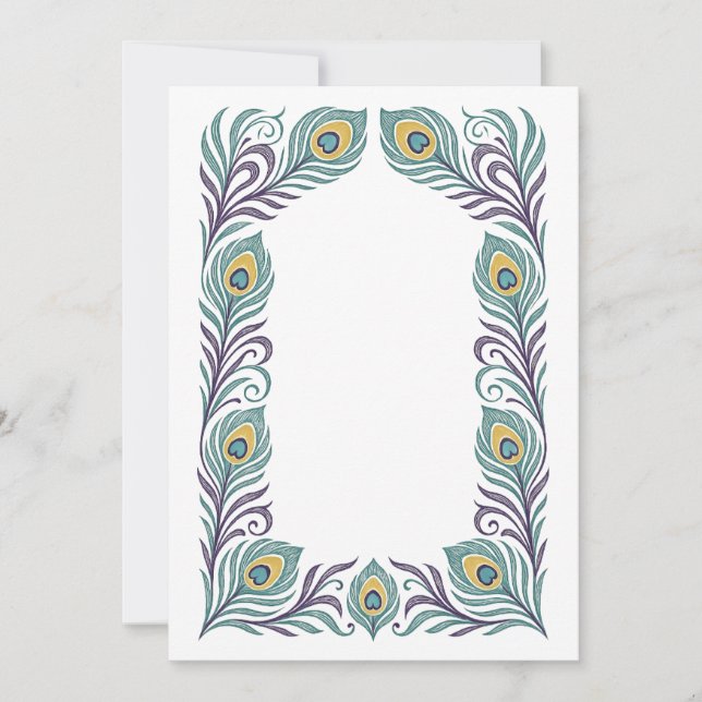 Peacock Feather Art Nouveau Border Invitation (Front)