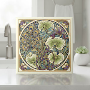 Peacock Feather Art Nouveau Pat#7 ID1193 Ceramic Tile