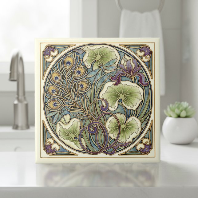 Peacock Feather Art Nouveau Pat#7 ID1193 Ceramic Tile (Creator Uploaded)