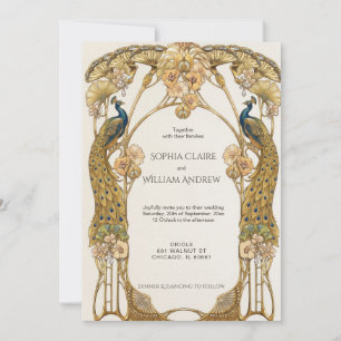 Peacock Feather Art Nouveau Wedding Invitation