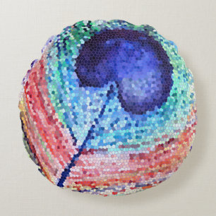 Peacock Feather Art Round throw Pillow