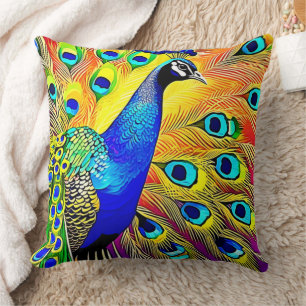 Peacock Feather Art Throw Pillow