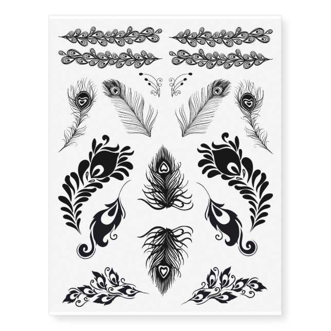 Peacock Feather Assortment Temporary Tattoos (Front)