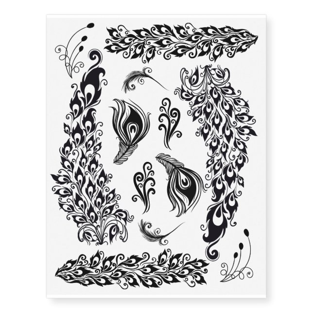 Peacock Feather Assortment Temporary Tattoos (Front)