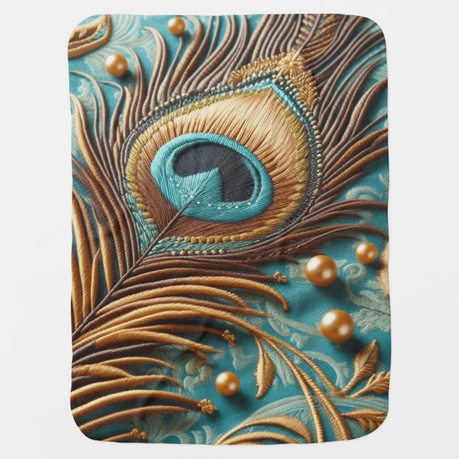 Peacock Feather Baby Blanket (Front)