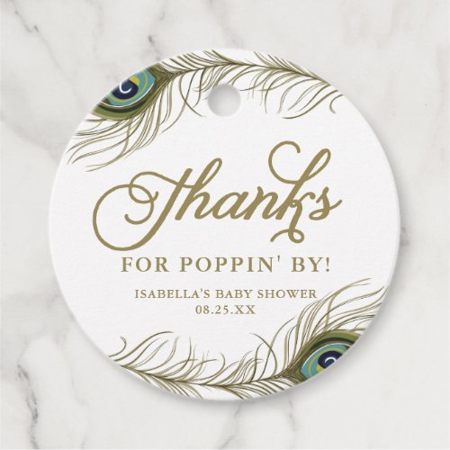 Peacock Feather Baby Shower Thank You Champagne Favor Tags