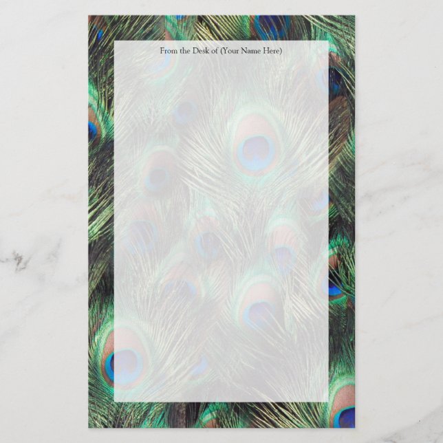Peacock Feather Background Stationery (Front)
