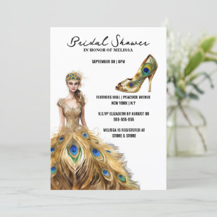 Peacock feather ball gown bride to be white invitation