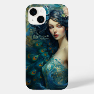 Peacock Feather Beauty: Woman in Teal and Blue  Case-Mate iPhone 14 Case