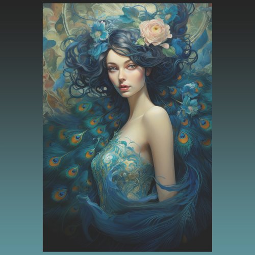 Peacock Feather Beauty Woman in Teal and Blue  Tissue Paper