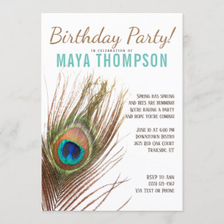 Peacock Feather Birthday Party Invitation