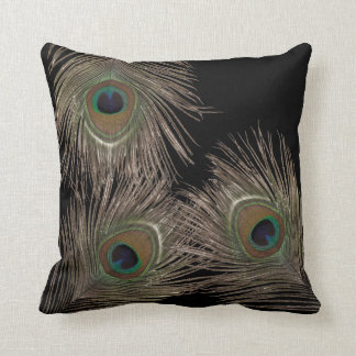 Peacock feather black bg throw pillow