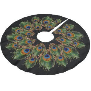 Peacock Feather Black Brushed Polyester Tree Skirt