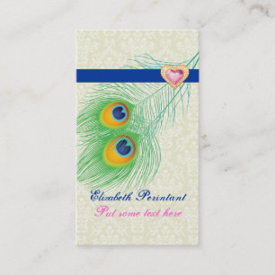 Peacock feather blue hot pink eye catching business card
