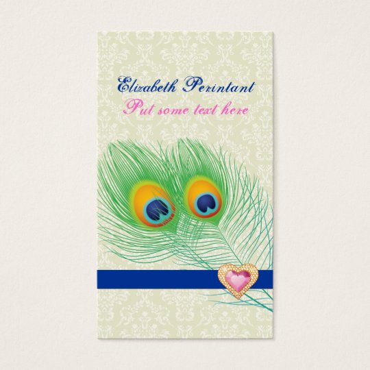 Peacock feather blue hot pink eye catching business card