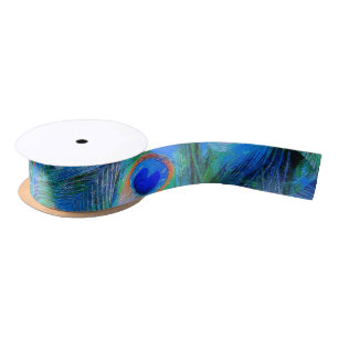 Peacock Feather Blue Satin Ribbon