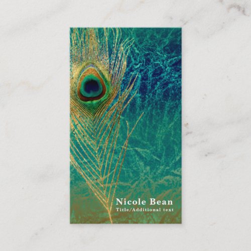 Peacock Feather Blue Teal Gold Boho Chic Glam Business Card