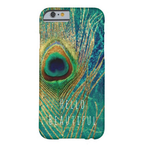 Peacock Feather Blue Teal Gold Boho Chic Glam Barely There iPhone 6 Case