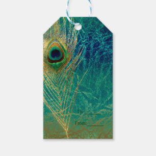 Peacock Feather Blue Teal Gold Exotic Favor Gift Gift Tags
