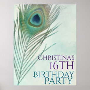 Peacock Feather Boho Chic Watercolor Banner Poster