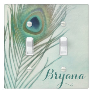 Peacock Feather Boho Chic Watercolor Custom Light Switch Cover