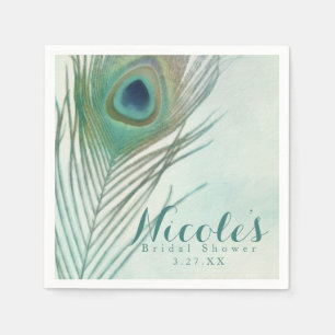 Peacock Feather Boho Chic Watercolor Custom Party Paper Napkins