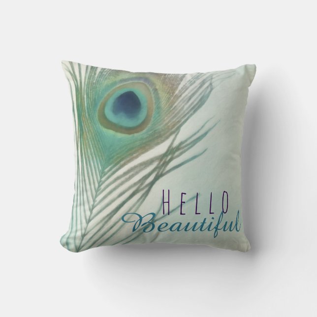 Peacock Feather Boho Chic Watercolor Custom Throw Pillow (Front)