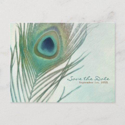 Peacock Feather Boho Chic Watercolor Save the Date Announcement Postcard