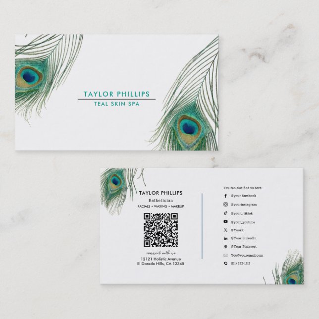 Peacock Feather Boho Elegant Business Card (Front/Back)