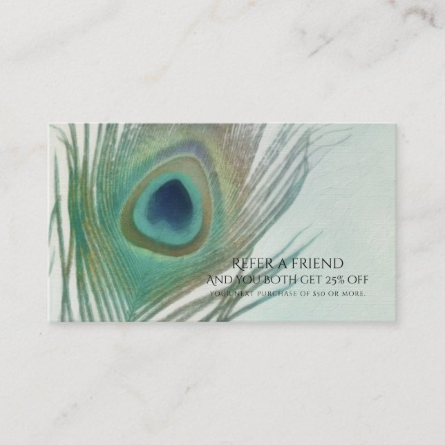 Peacock Feather Boho Watercolor Refer a Friend Referral Card (Front)