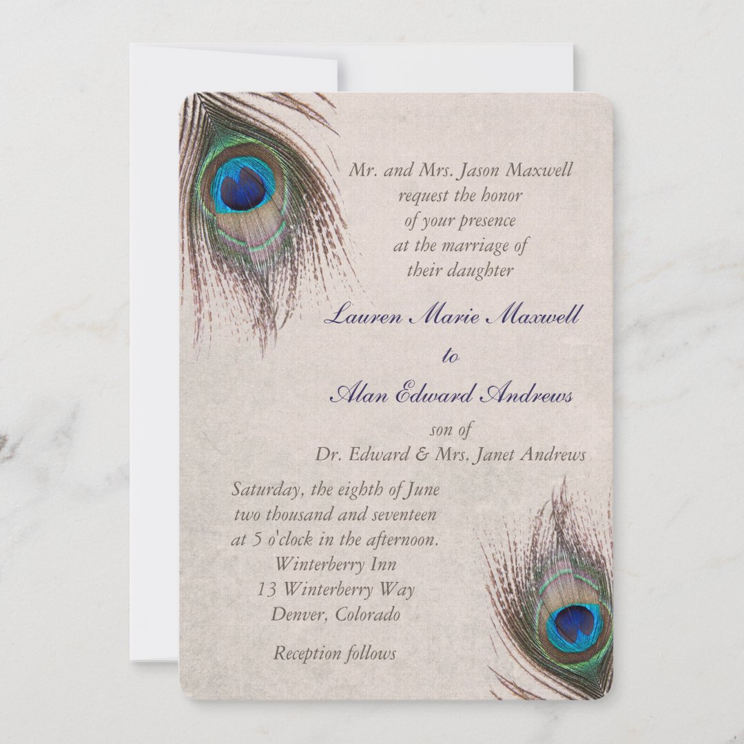 Peacock Feather Border Wedding Invitation | Zazzle