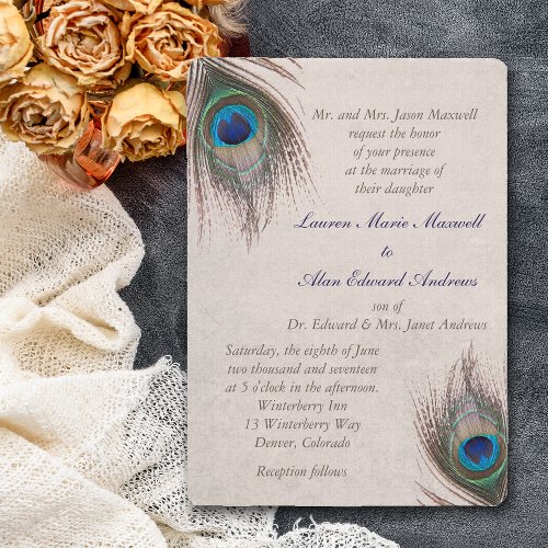 Peacock Feather Border Wedding Invitation