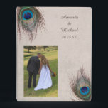 Peacock Feather Border Wedding Mini Binder<br><div class="desc">Pretty blue, tan, and green peacock feathers swirl around the top left and bottom right corners of this wedding memory binder. Your custom text is in brown in two text fields at the upper right. The images and text are placed on a distressed light gray tan background which complements the...</div>