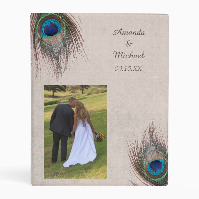 Peacock Feather Border Wedding Mini Binder (Front)