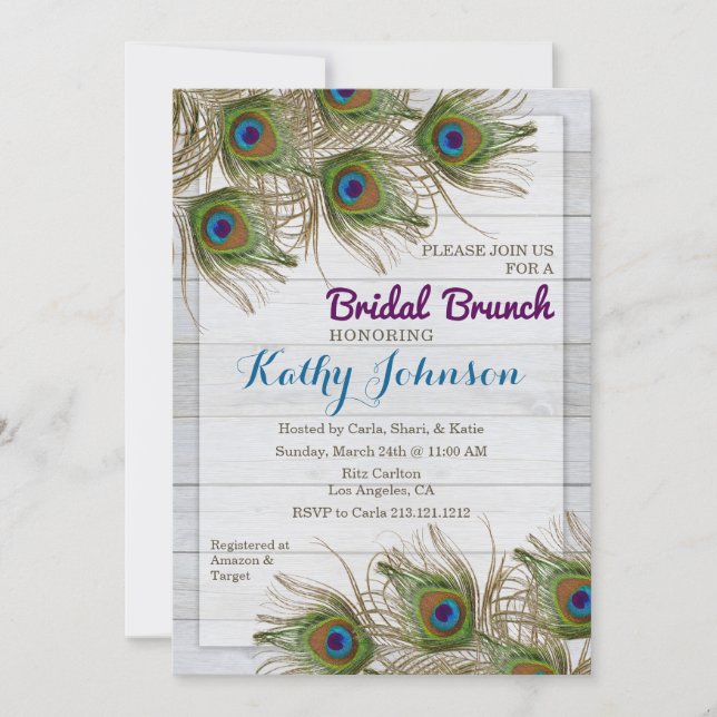 Peacock Feather Bridal Shower Brunch Invitation (Front)