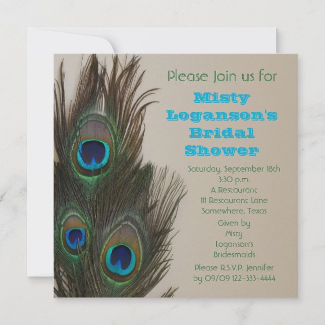 Peacock Feather Bridal Shower Invitation (Front)
