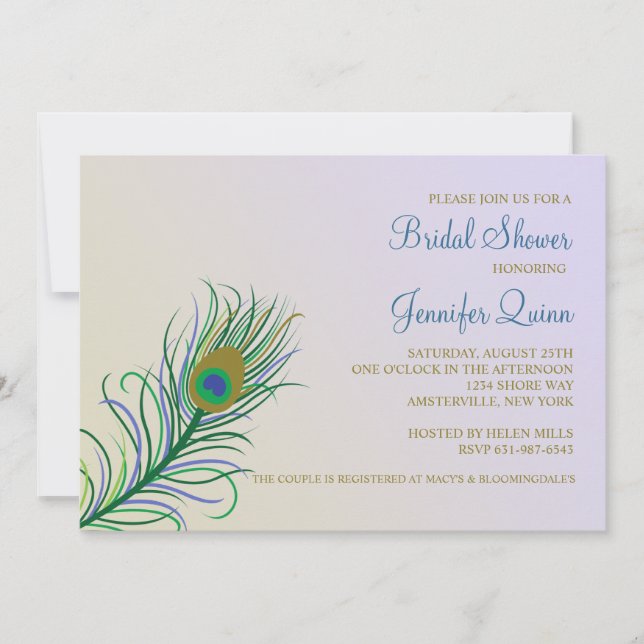 Peacock Feather Bridal Shower Invitation (Front)
