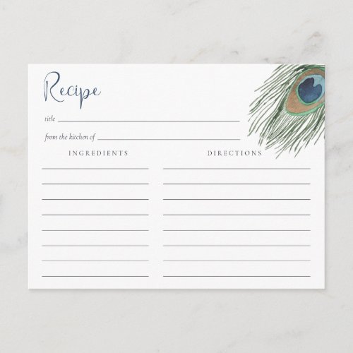 Peacock Feather Bridal Shower Recipe Card