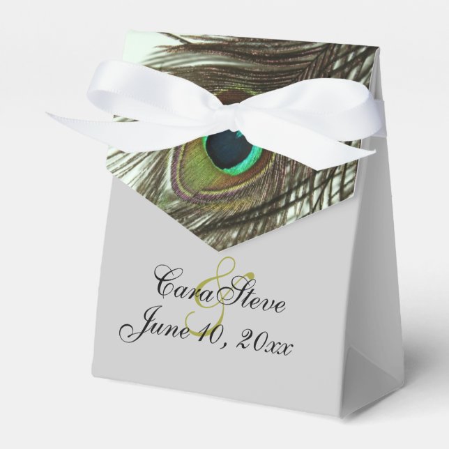 Peacock Feather Bride and Groom Favor Box (Front Side)