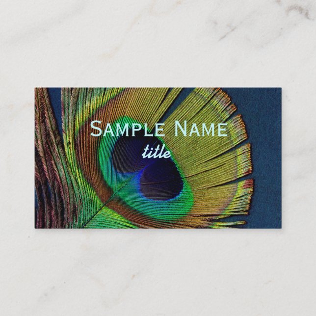 peacock feather business card template photo art (Front)