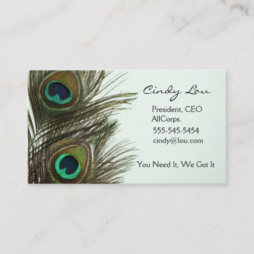 Customizable Peacock Feather Business Cards
