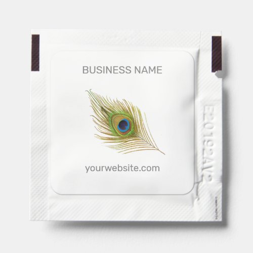 Peacock feather business name  yourwebsite favor hand sanitizer packet