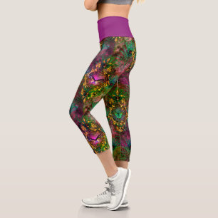 Peacock feather butterfly victorian elegant purple capri leggings