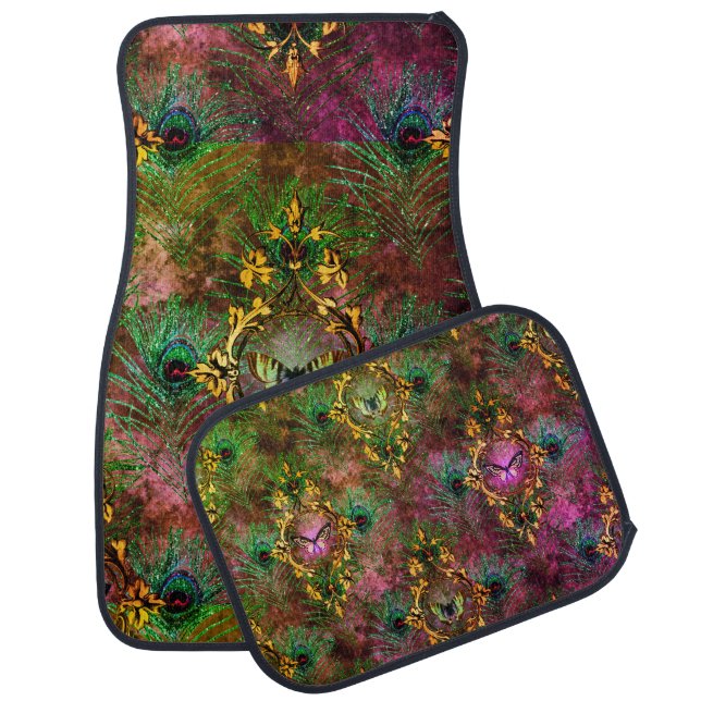 Peacock feather butterfly victorian elegant purple car floor mat (Set)