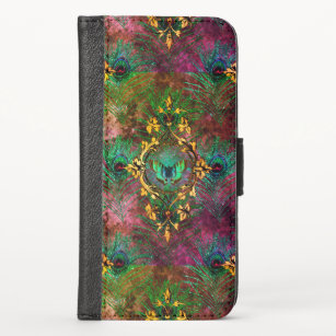 Peacock feather butterfly victorian elegant purple iPhone x wallet case